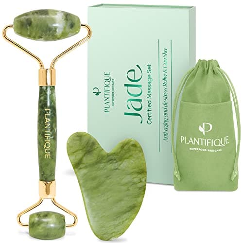PLANTIFIQUE Certified Xiuyan Jade Roller & Gua Sha Set